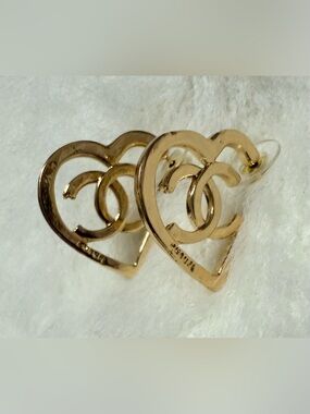 Gold-Tone Heart Hoop Earrings with Interlocking CC Motif